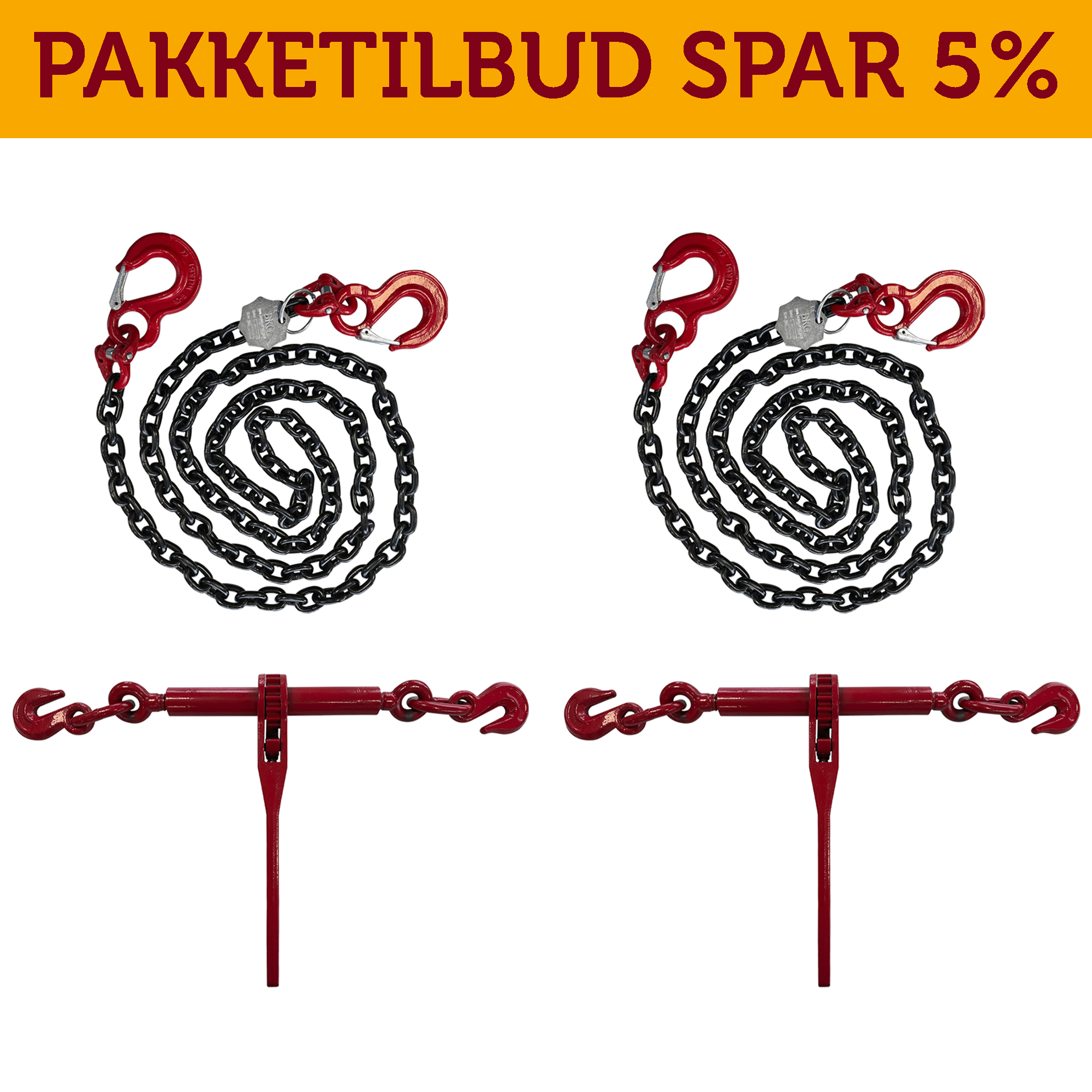 kædesurring pakke 3.5 meter. Kædestrammer og surringskæde